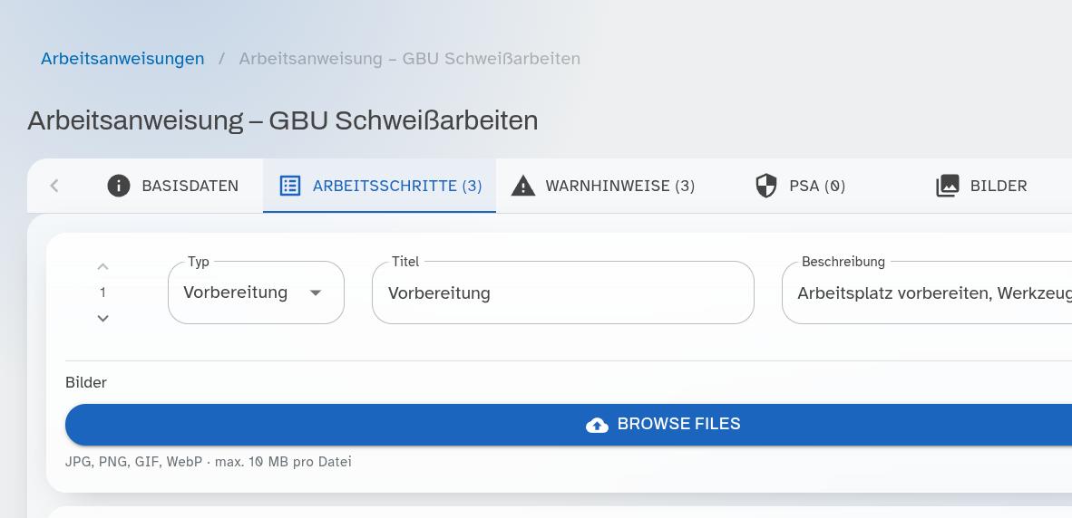Arbeitsschritte mit Bildern