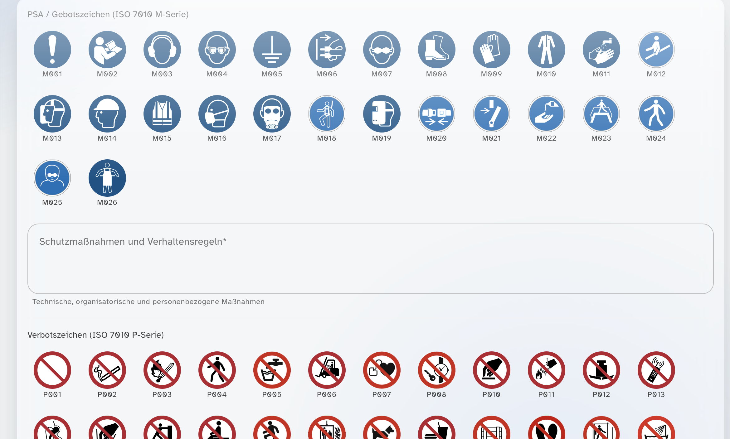 Katalog mit Piktogrammen